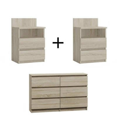 Pack 2 Mesitas de Noche Malwa M1 + Cómoda Malwa M6 (Sonoma)
