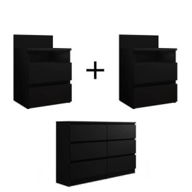 Pack 2 Mesitas de Noche Malwa M1 + Cómoda Malwa M6 (Negro)