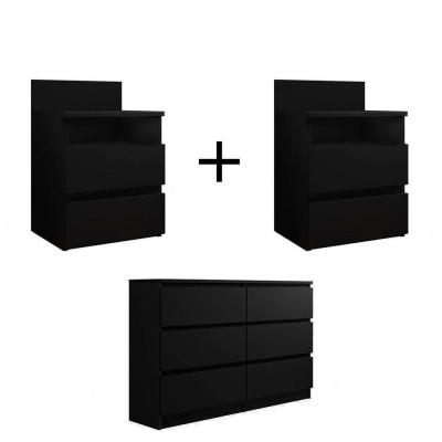 Pack 2 Mesitas de Noche Malwa M1 + Cómoda Malwa M6 (Negro)