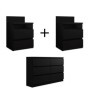 Pack 2 Mesitas de Noche Malwa M1 + Cómoda Malwa M6 (Negro)