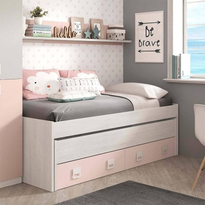 Cama Juvenil Doble de Madera con Cajones + Estante Nube