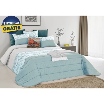 Conjunto de Colcha Louise 250x260cm - Aqua (c/ Entrega Gratis)