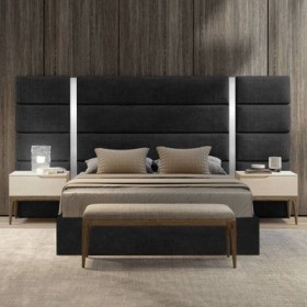 Cama de Casal Estofada Rute c/ Detalhes em Espelho + Colchón Opc.