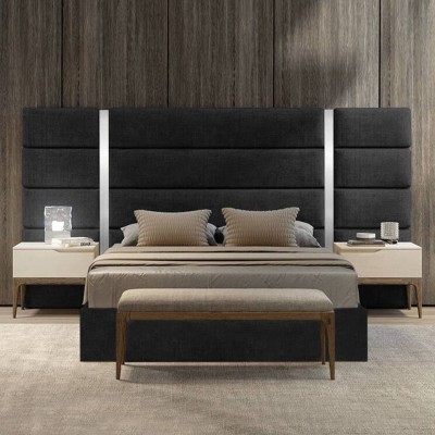 Cama de Casal Estofada Rute c/ Detalhes em Espelho + Colchón Opc.