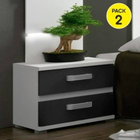Pack 2 Mesitas de Noche + Cómoda 5 Cajones Cabra (Blanco/Grafito)