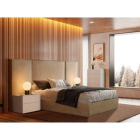 Cama de Casal Estofada Jane (Cabeceira Longa) + Colchão Opc.