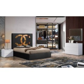 Cama de Casal Estofada Baby Face c/Espelhos Dourado + Colchão Opc.