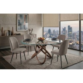 Pack Mesa de Jantar Redonda Charlotte + 4 Cadeiras Rory (Beige)