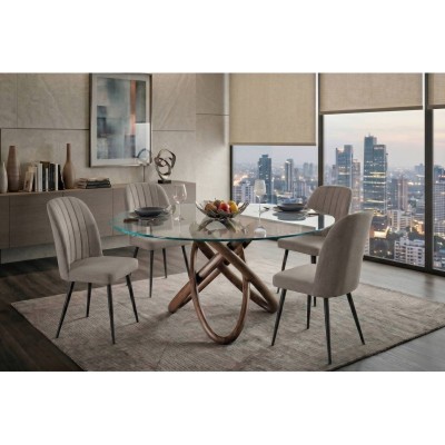 Pack Mesa de Jantar Redonda Charlotte + 4 Cadeiras Rory (Beige)