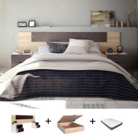 Pack Dormitorio Completo Alaya Roble Canadian/Óxido c/ Canapé Ebro + Colchón Premium 17HR (190x150cm)