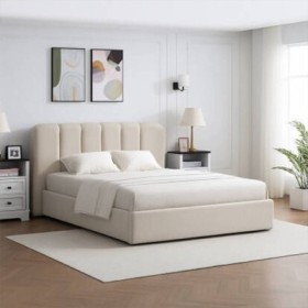 Cama Doble Tapizada Minerva + Colchón Opcional