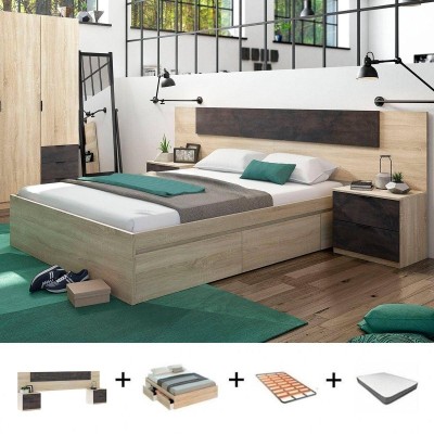 Pack Dormitorio Completo Alaya/Kendra + Somier + Colchón Premium 17HR (190x150cm)