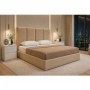 Cama de Casal Estofada Yasmin + Estrado, Sistema Elevatório e Fundos + Colchão Opc.