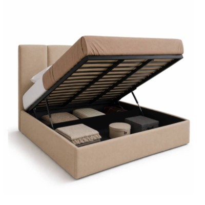 Cama de Casal Estofada Yasmin + Estrado, Sistema Elevatório e Fundos Inc + Colchão Opc.
