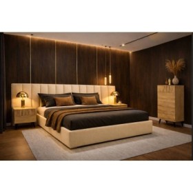 Cama de Casal Estofada Enigma XL (Cabeceira Longa) + Colchão Opc.
