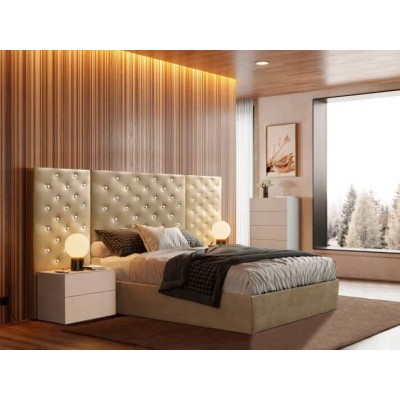 Cama Tapizada de Matrimonio Karoline Con Cristales Swarovski + Colchón Opc.