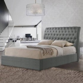 Romántica cama doble tapizada con cabecera curva + colchón Opc.